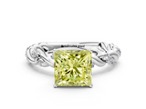 White gold Fancy Yellow Princess  Solitaire Twisted Band with Pavé Accents and Four-Prong Setting