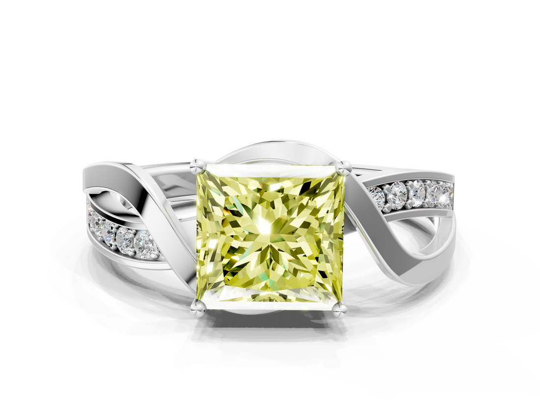 White gold Fancy Yellow Princess  Solitaire Twisted Band with Prong Setting_3