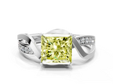 White gold Fancy Yellow Princess  Solitaire Twisted Band with Prong Setting_3
