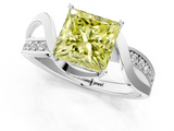 White gold Fancy Yellow Princess  Solitaire Twisted Band with Prong Setting_4