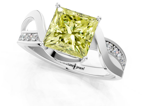 White gold Fancy Yellow Princess  Solitaire Twisted Band with Prong Setting