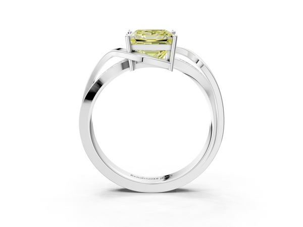 White gold Fancy Yellow Princess  Solitaire Twisted Band with Prong Setting