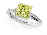 White gold Fancy Yellow Princess  Solitaire Twisted Pave Diamond Ring with Four-Prong Setting_13