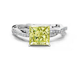 White gold Fancy Yellow Princess  Solitaire Twisted Pave Diamond Ring with Four-Prong Setting_164