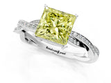 White gold Fancy Yellow Princess  Solitaire Twisted Pave Diamond Ring with Four-Prong Setting_171