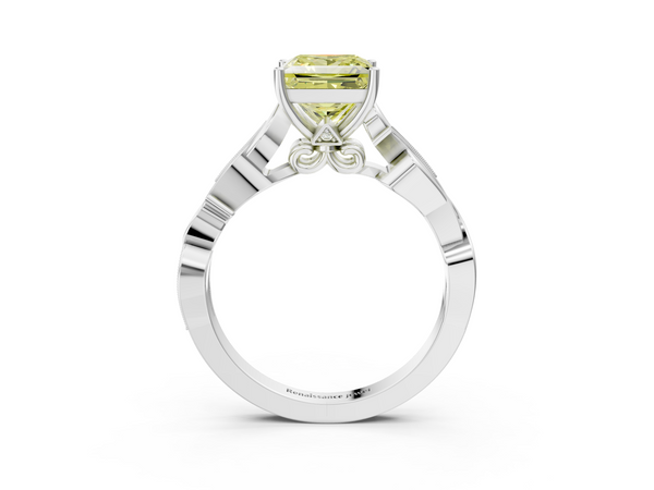 White gold Fancy Yellow Princess  Solitaire Vine Band with Milgrain Prong Setting