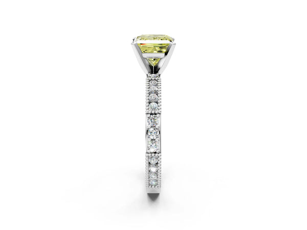Platinum Fancy Yellow Princess  Solitaire with Pavé Band and Four-Prong Setting