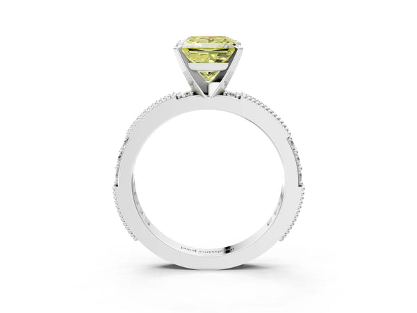 Platinum Fancy Yellow Princess  Solitaire with Pavé Band and Four-Prong Setting