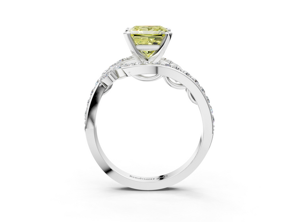 White gold Fancy Yellow Princess  Solitaire with Pavé Twist Band and Four-Prong Setting