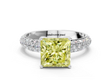White gold Fancy Yellow Princess  Solitaire with Pave Band and Four-Prong Setting_3
