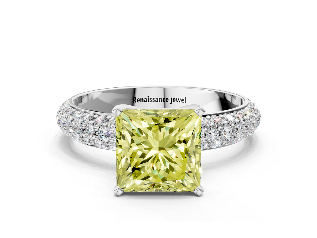White gold Fancy Yellow Princess  Solitaire with Pave Band and Four-Prong Setting_3