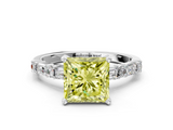 White gold Fancy Yellow Princess  Solitaire with Side Baguettes and Channel Set Band