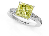 White gold Fancy Yellow Princess  Solitaire with Tapered Baguette Side Stones on a Classic Band with Four-Prong Setting_1