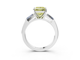White gold Fancy Yellow Princess  Solitaire with Tapered Baguette Side Stones on a Classic Band with Four-Prong Setting_3