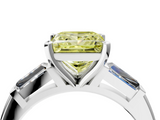 White gold Fancy Yellow Princess  Solitaire with Tapered Baguette Side Stones on a Classic Band with Four-Prong Setting_4