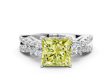 White gold Fancy Yellow Princess  Three-Stone Diamond Ring with Pavé Split Shank and Four-Prong Setting