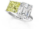 White gold Fancy Yellow Princess  and Emerald Cut Toi Moi Ring with Prong Setting_30