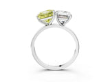 White gold Fancy Yellow Princess  and Emerald Cut Toi Moi Ring with Prong Setting_32