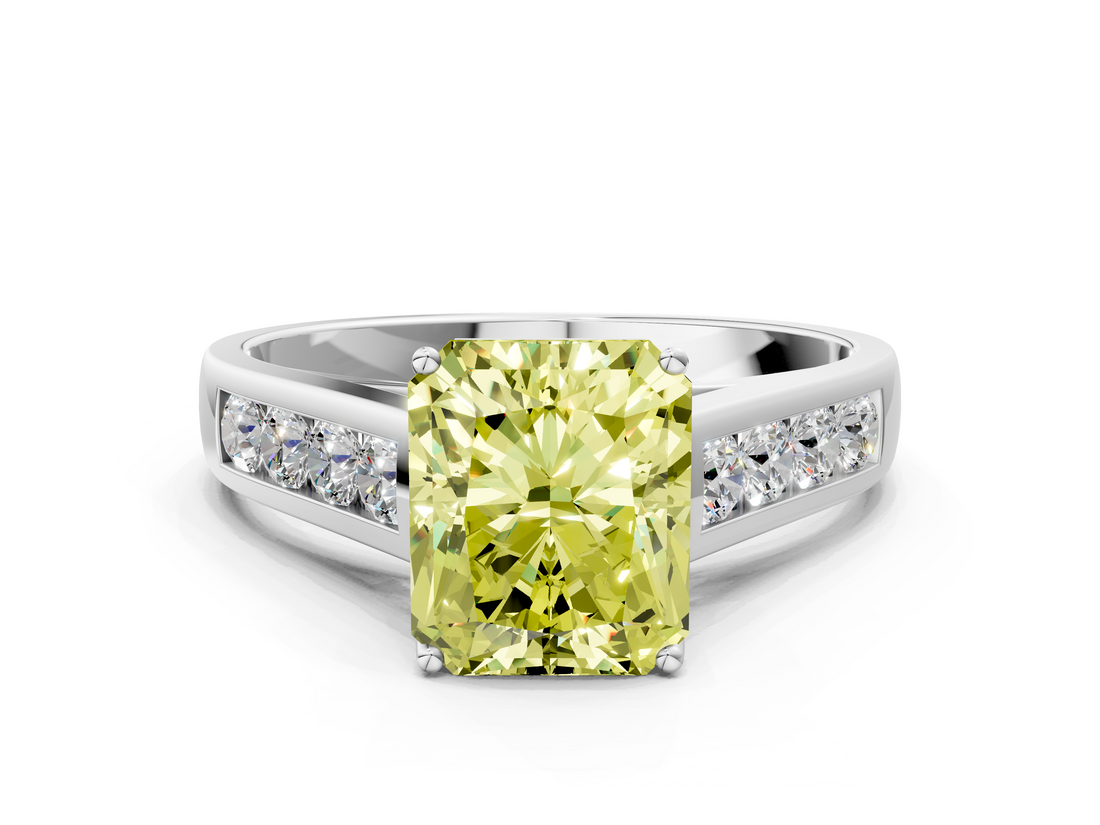 White gold Fancy Yellow Radiant  Brilliant Channel-Set Solitaire Ring with Four-Prong Setting_20