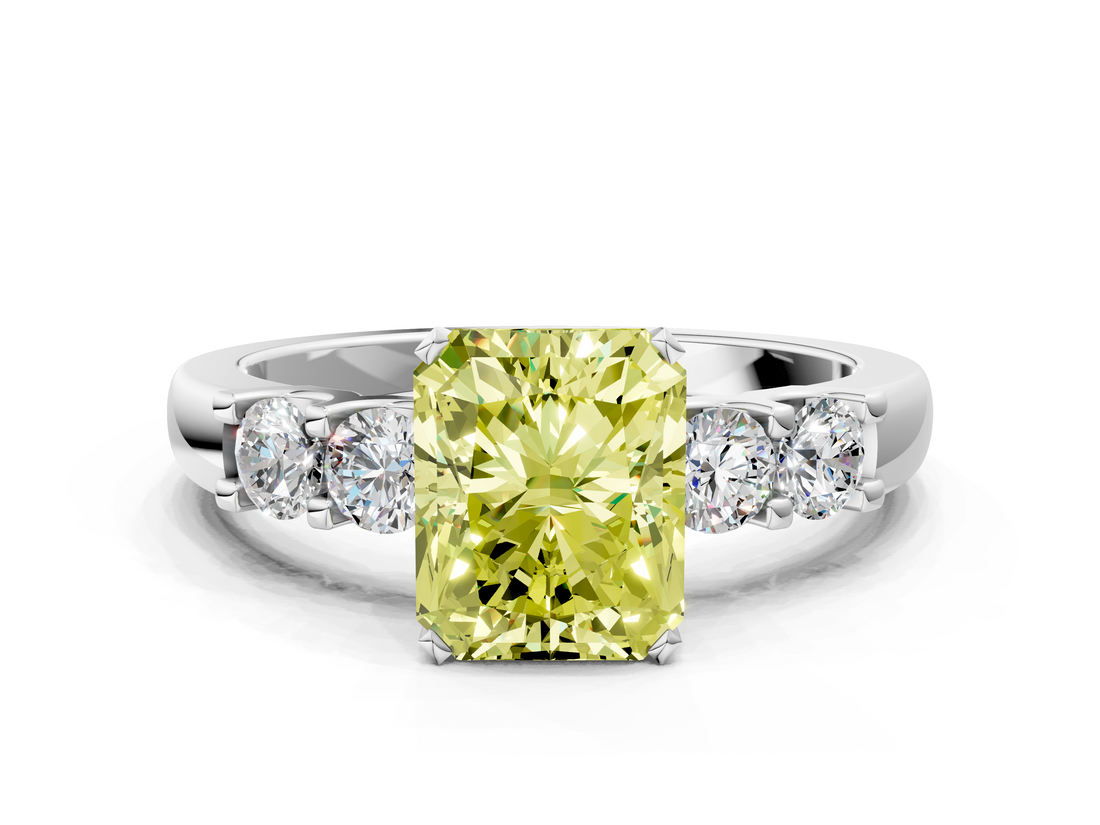 White gold Fancy Yellow Radiant  Brilliant Cut Diamond Five-Stone Prong Set Engagement Ring with Channel Band_3