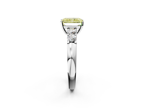 White gold Fancy Yellow Radiant  Brilliant Cut Diamond Five-Stone Prong Set Engagement Ring with Channel Band