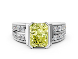 White gold Fancy Yellow Radiant  Brilliant Diamond Channel Set Wide Band Ring with Bezel Setting_20