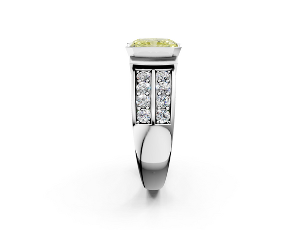Platinum Fancy Yellow Radiant  Brilliant Diamond Channel Set Wide Band Ring with Bezel Setting