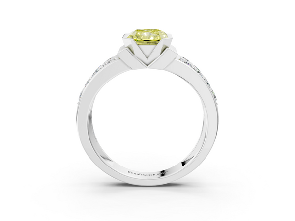 Platinum Fancy Yellow Radiant  Brilliant Diamond Channel Set Wide Band Ring with Bezel Setting
