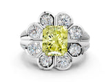 White gold Fancy Yellow Radiant  Brilliant Flower Halo Diamond Split Shank Ring_39