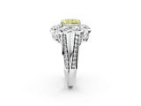 White gold Fancy Yellow Radiant  Brilliant Flower Halo Diamond Split Shank Ring_41