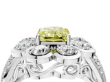 White gold Fancy Yellow Radiant  Brilliant Flower Halo Diamond Split Shank Ring_43
