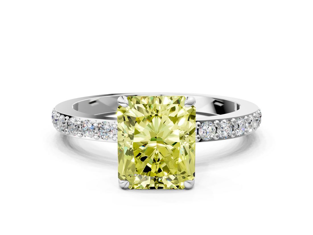 White gold Fancy Yellow Radiant  Brilliant Pavé Band Solitaire with Four-Prong Setting_41