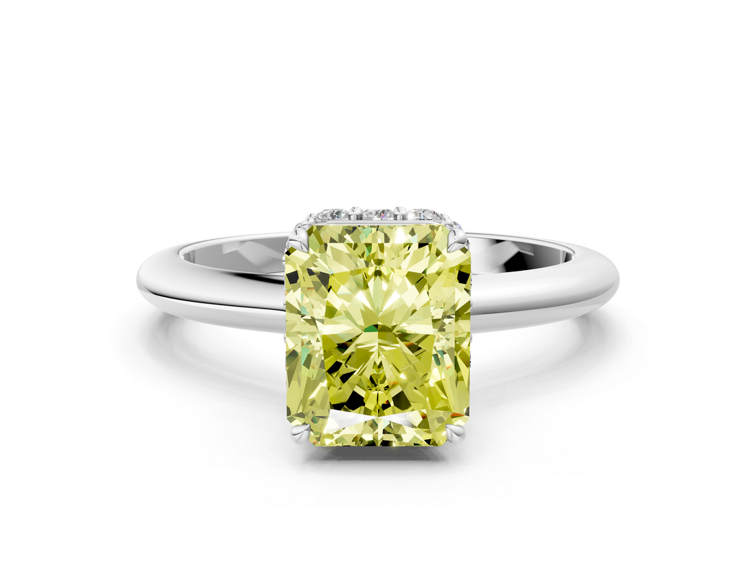 White gold Fancy Yellow Radiant  Brilliant Solitaire Engagement Ring with Six-Prong Setting and Classic Band_20