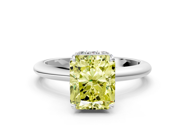 White gold Fancy Yellow Radiant  Brilliant Solitaire Engagement Ring with Six-Prong Setting and Classic Band