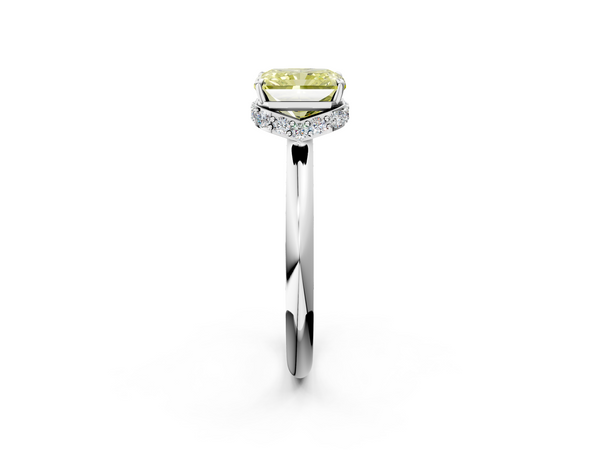 White gold Fancy Yellow Radiant  Brilliant Solitaire Engagement Ring with Six-Prong Setting and Classic Band