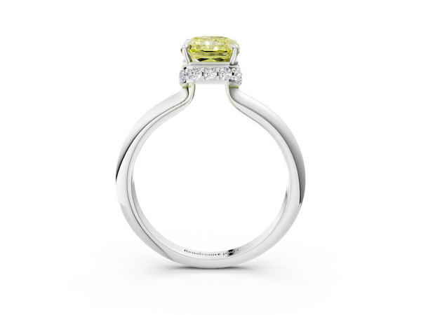 White gold Fancy Yellow Radiant  Brilliant Solitaire Engagement Ring with Six-Prong Setting and Classic Band