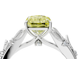 White gold Fancy Yellow Radiant  Brilliant Solitaire with Leaf Motif Band and Four-Prong Setting_68