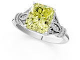White gold Fancy Yellow Radiant  Brilliant Solitaire with Pave Band and Four-Prong Setting_21