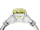 White gold Fancy Yellow Radiant  Brilliant Solitaire with Pave Band and Four-Prong Setting_24