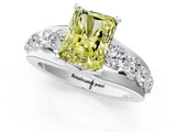 White gold Fancy Yellow Radiant  Brilliant Solitaire with Side Stones on a Pave Band and Four-Prong Setting_31