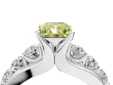 White gold Fancy Yellow Radiant  Brilliant Solitaire with Side Stones on a Pave Band and Four-Prong Setting_34
