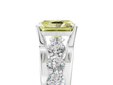 White gold Fancy Yellow Radiant  Brilliant Solitaire with Side Stones on a Pave Band and Four-Prong Setting_35