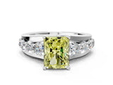 White gold Fancy Yellow Radiant  Brilliant Solitaire with Side Stones on a Pave Band and Four-Prong Setting_61