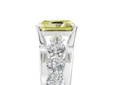 White gold Fancy Yellow Radiant  Brilliant Solitaire with Side Stones on a Pave Band and Four-Prong Setting_66