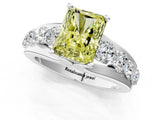 White gold Fancy Yellow Radiant  Brilliant Solitaire with Side Stones on a Pave Band and Four-Prong Setting_73