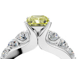 White gold Fancy Yellow Radiant  Brilliant Solitaire with Side Stones on a Pave Band and Four-Prong Setting_76