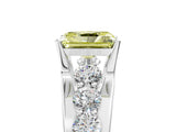 White gold Fancy Yellow Radiant  Brilliant Solitaire with Side Stones on a Pave Band and Four-Prong Setting_77
