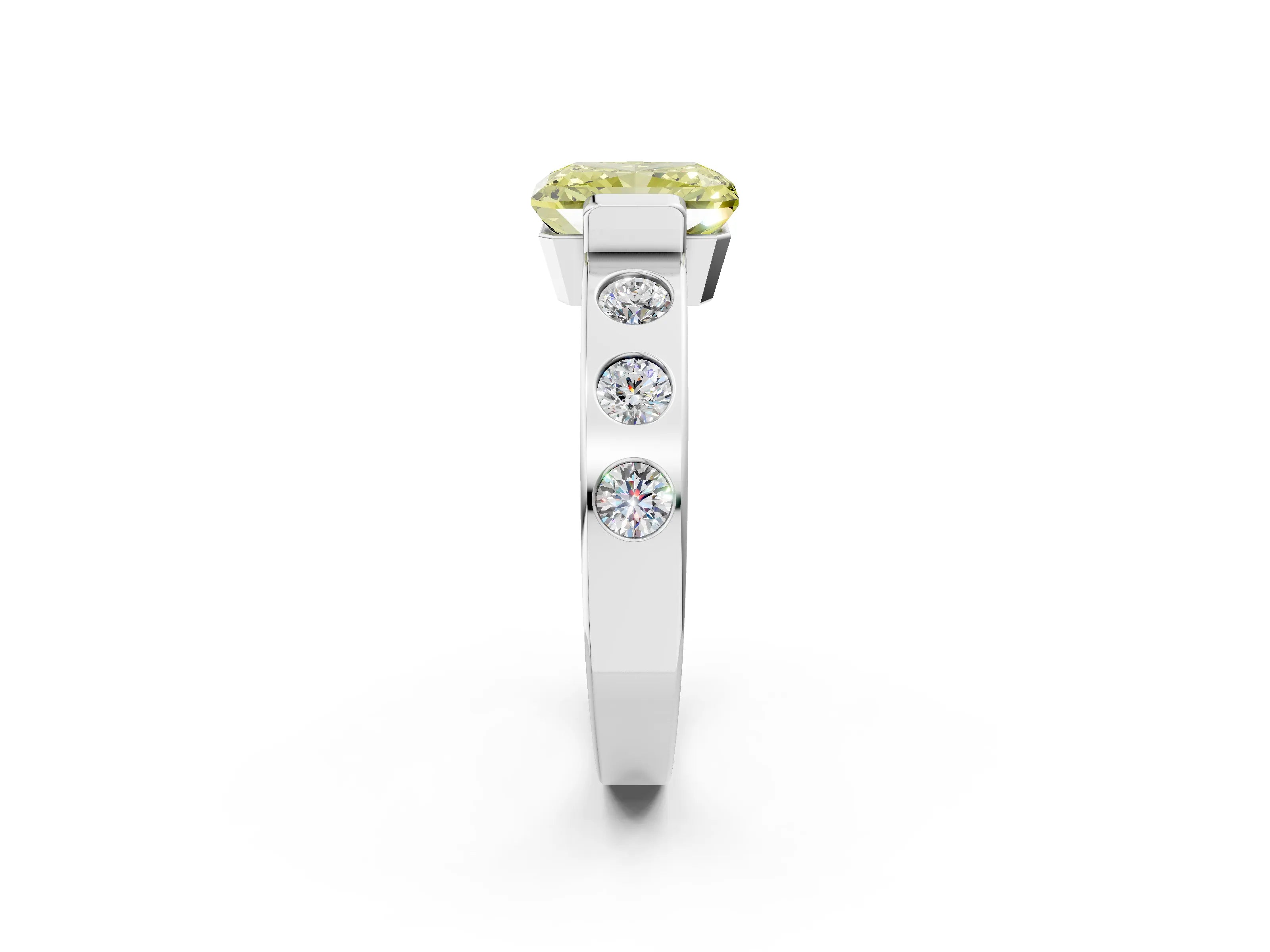 White gold Fancy Yellow Radiant Cut Brilliant Channel-Set Diamond Ring with Bezel Prong Setting_2