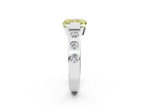 White gold Fancy Yellow Radiant Cut Brilliant Channel-Set Diamond Ring with Bezel Prong Setting_2