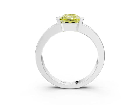 White gold Fancy Yellow Radiant Cut Brilliant Channel-Set Diamond Ring with Bezel Prong Setting_3